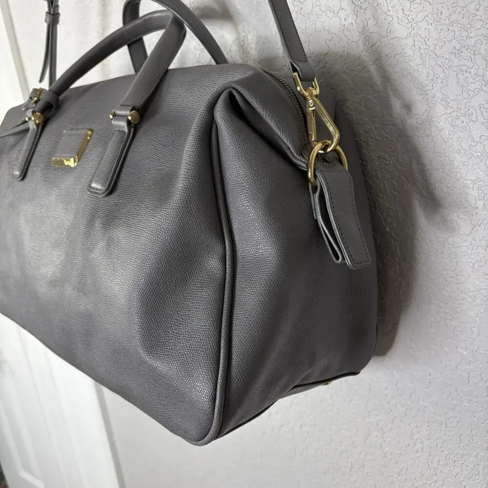 Tumi Gray Leather Weekender Bag with Gold Hardware